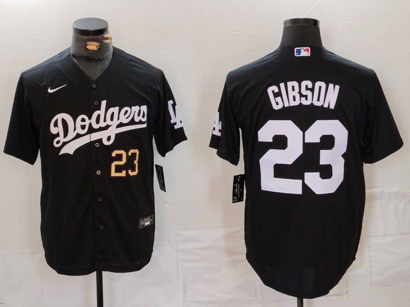 Men Los Angeles Dodgers 23 Gibson Black Nike Game 2024 MLB Jersey style 1